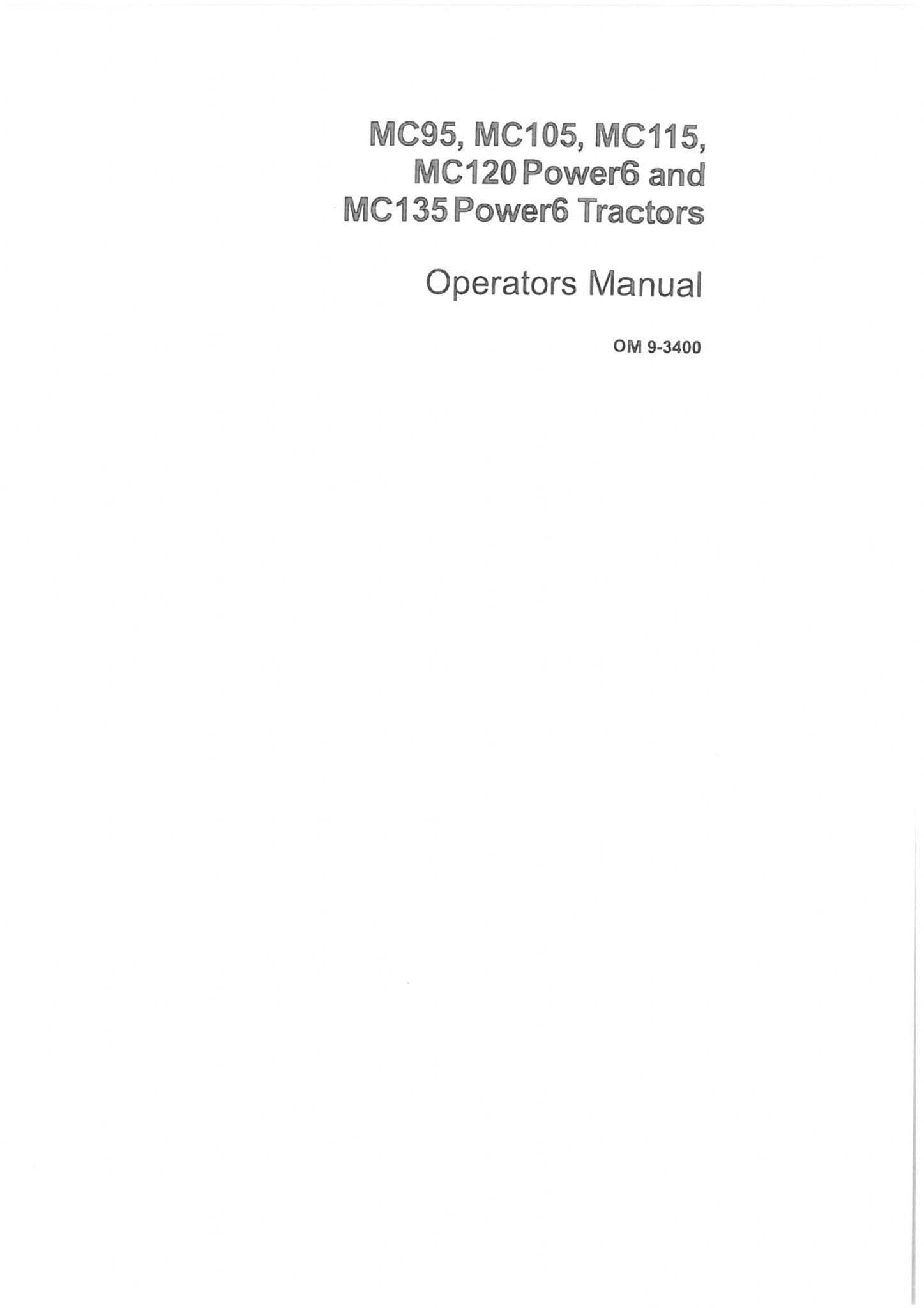 McCORMICK TRACTOR MC95 MC105 MC115 MC120 POWER6 & MC135 POWER6 OPERATORS MANUAL