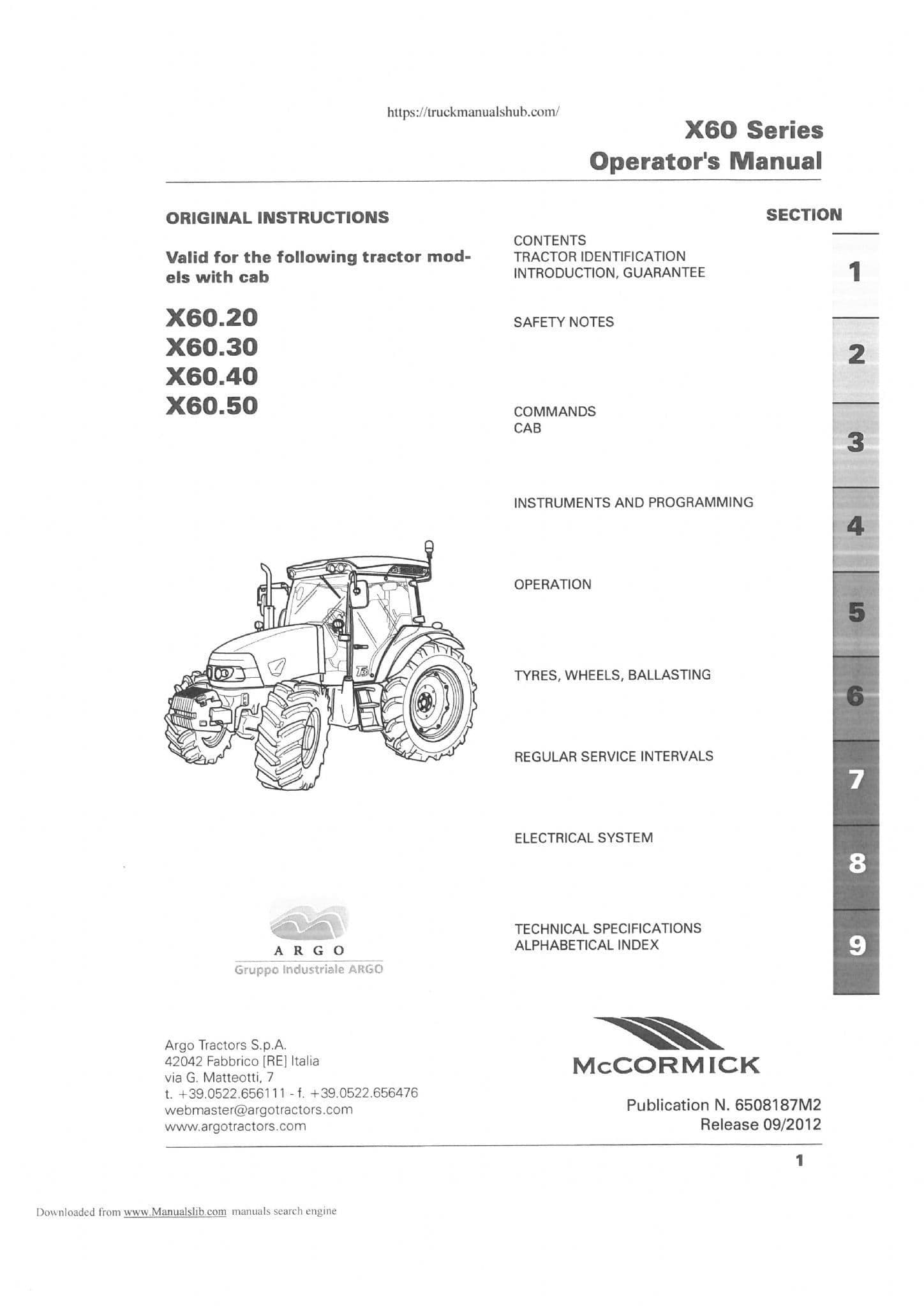 McCormick Tractor X60 Series - X60.20 X60.30 X60.40 X60.50 Operators Manual