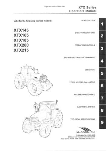 McCormick Tractor XTX Series - XTX145 XTX165 XTX185 XTX200 XTX215 Operators Manual