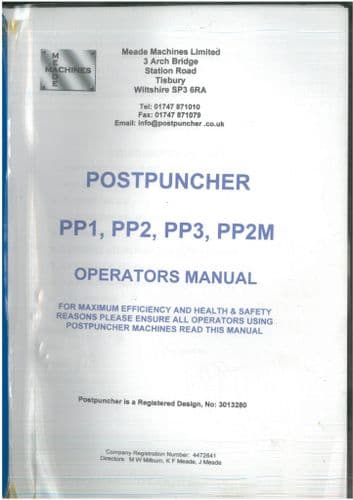 Meade Machines Post Puncher PP1 PP2 PP3 PP2M Operators Manual