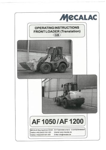 Mecalac Front loader AF1050 AF1200 Operators Manual