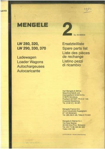 Mengele Loader Wagons LW 280, 290, 320, 330, 370 Parts Manual