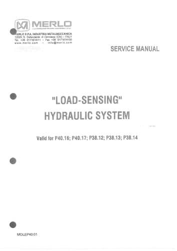 Merlo Telescopic Handler Load Sensing Hydraulic System for P40.16 P40.17 P38.12 Workshop Manual