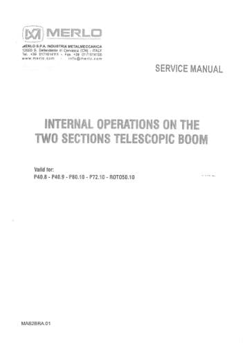 Merlo Two Section Telescopic Boom for P40.8 P40.9 p60.10 P72.10 ROTO50.10 Workshop Service Manual