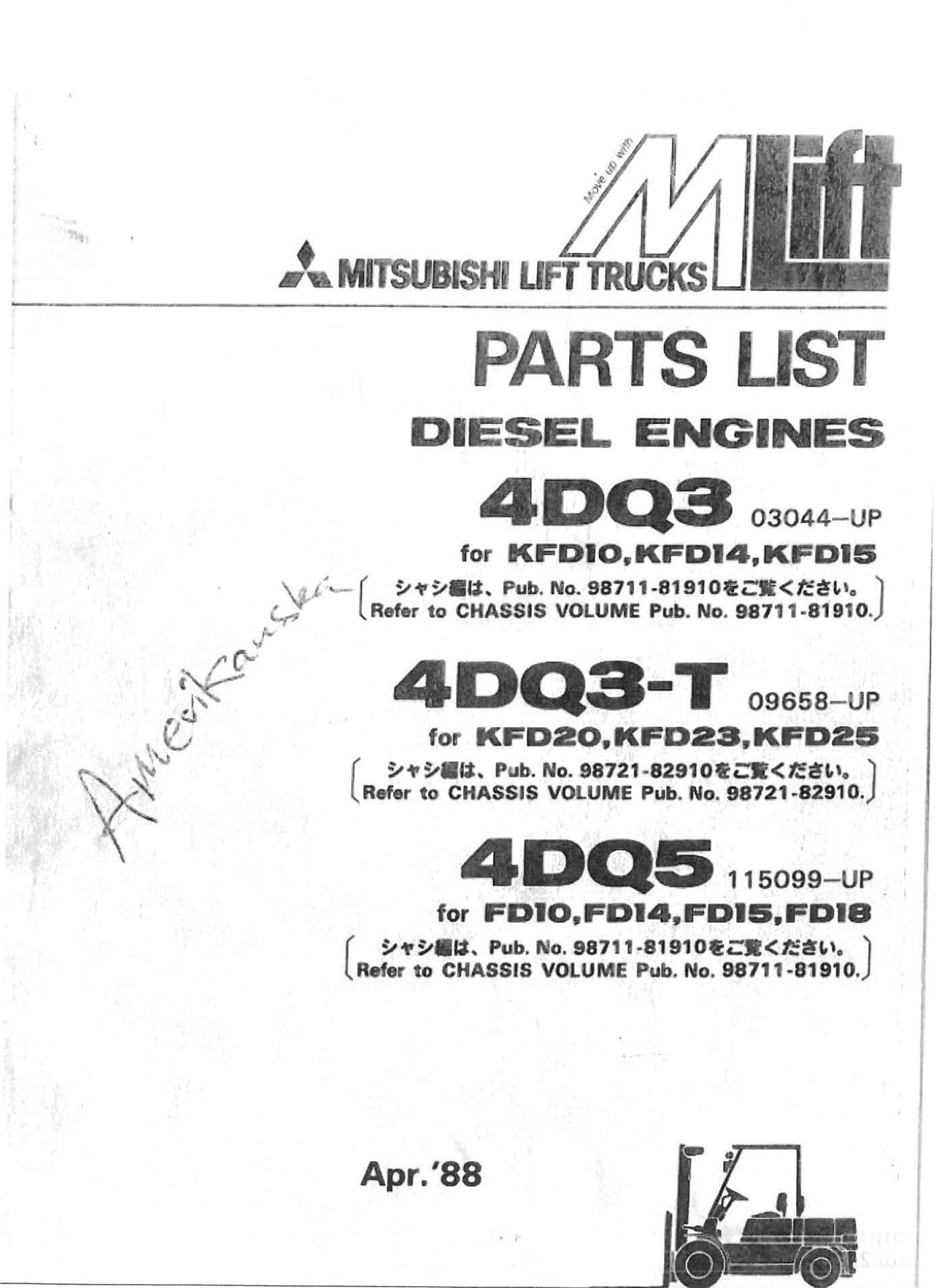Mitsubishi Diesel Engine 4DQ3 4DQ3T & 4DQ5 Parts Manual