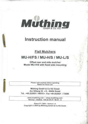Muthing Flail Mulcher MU-H/FS MU-H/S MU-L/S Operators Manual