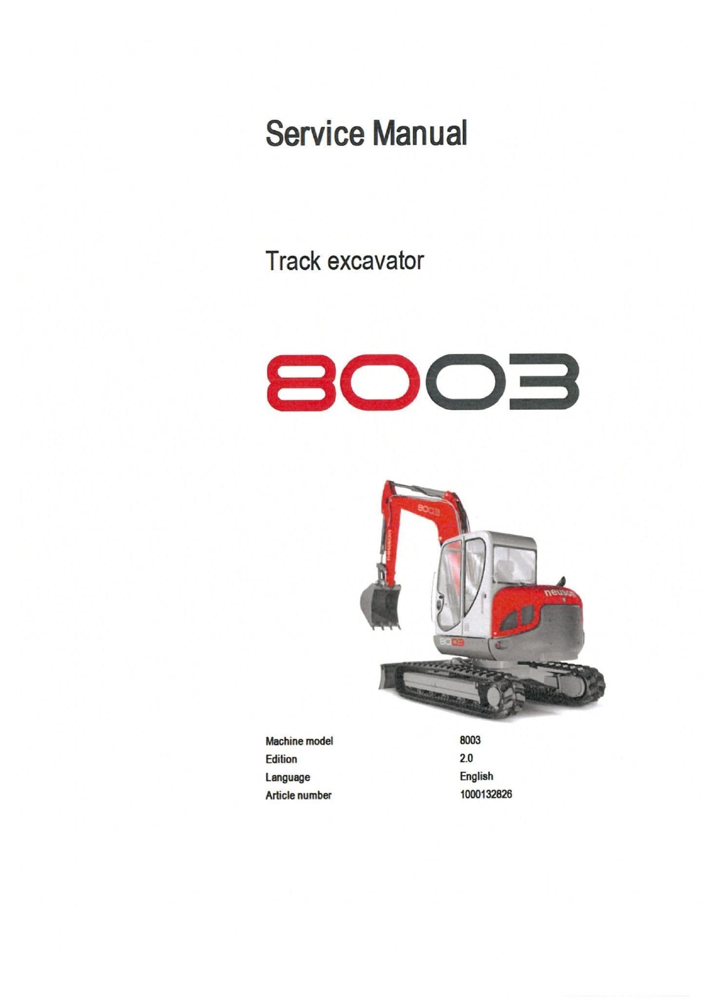 Neuson Excavator 8003 Workshop Service Manual