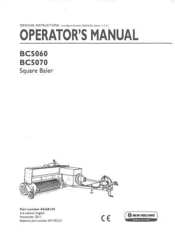 New Holland Baler BC5060 BC5070 Operators Manual