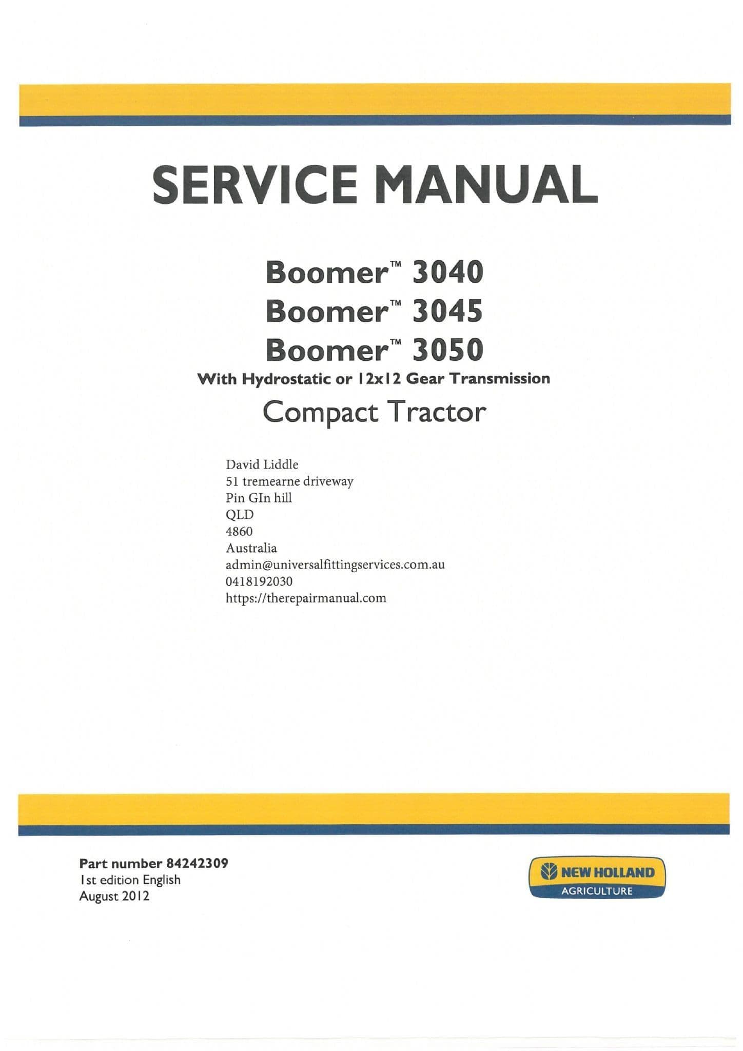 New Holland Boomer 3040, 3045 and 3050 Tractor Service Manual