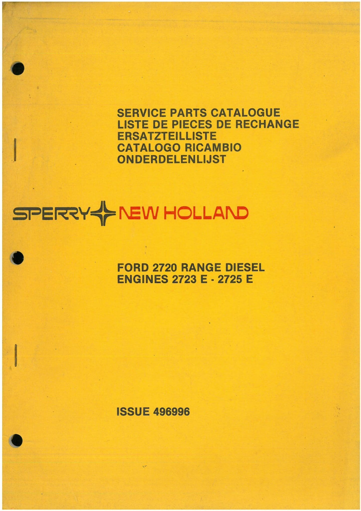New Holland Combine Ford Engine 2720 Range - 2723E 2725E Parts Manual ...
