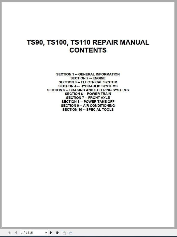 New Holland Fiat Tractor TS90 TS100 TS110 TS115 Service Workshop Manual