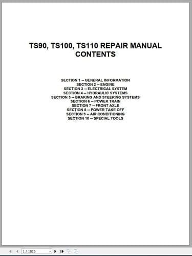 New Holland Fiat Tractor TS90 TS100 TS110 TS115 Service Workshop Manual