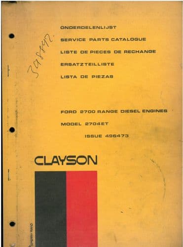 New Holland Ford Diesel Engine Type 2704ET Parts Manual
