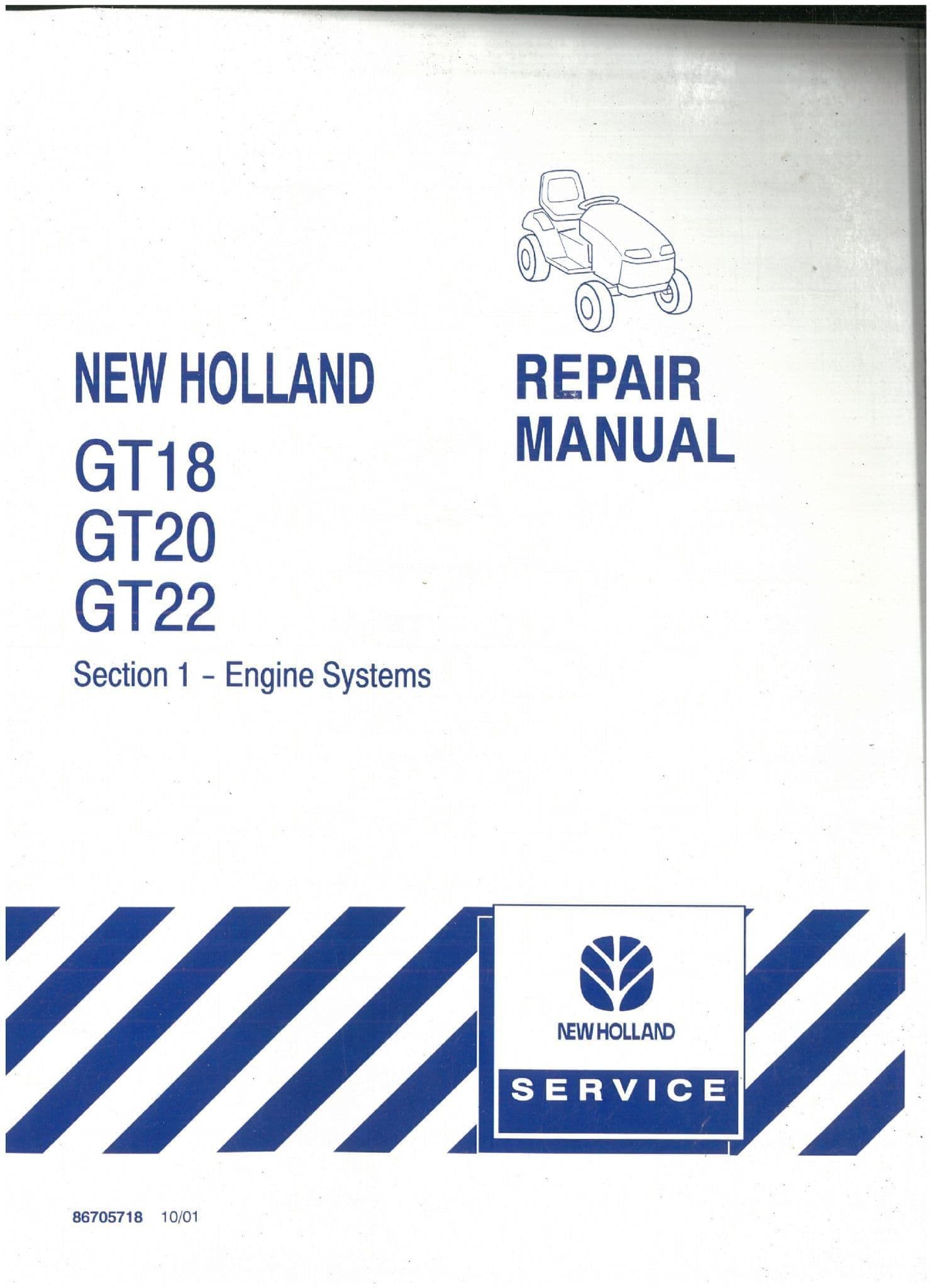 New Holland Garden Tractor GT18 GT20 GT22 Workshop Service Repair Manual