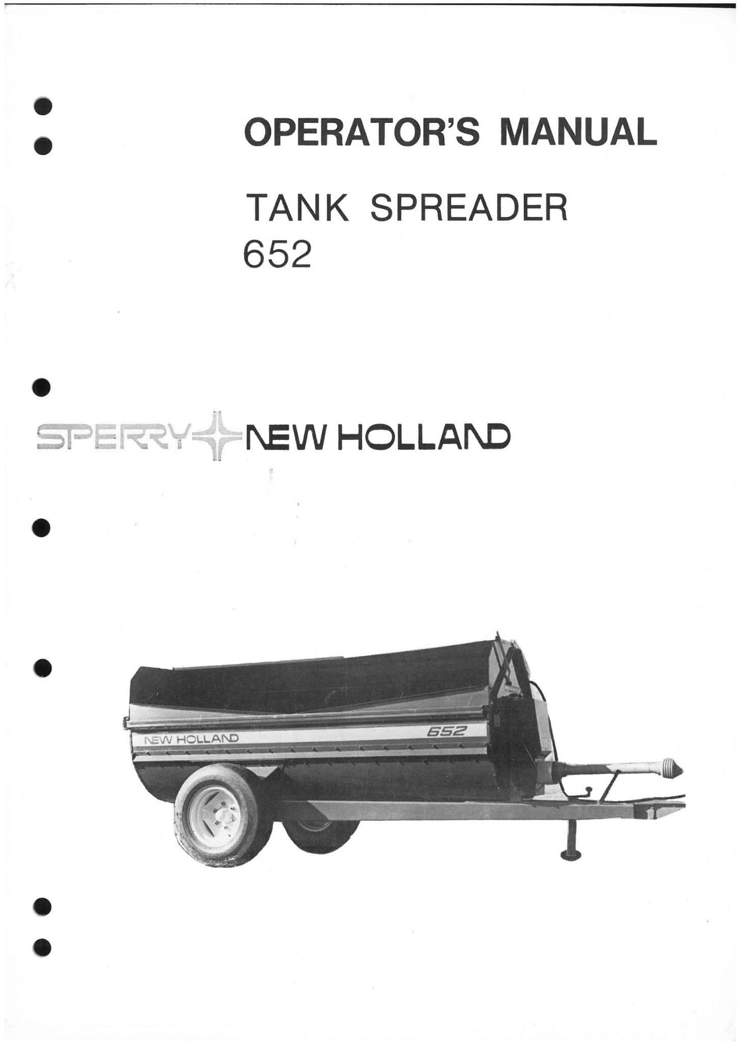 New Holland Manure Tank Spreader Model 652 Operators Manual
