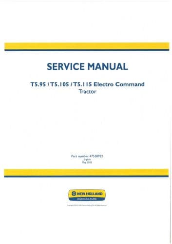 New Holland Tractor Electro Command T5.95, T5.105 & T5.115 Workshop Service Manual