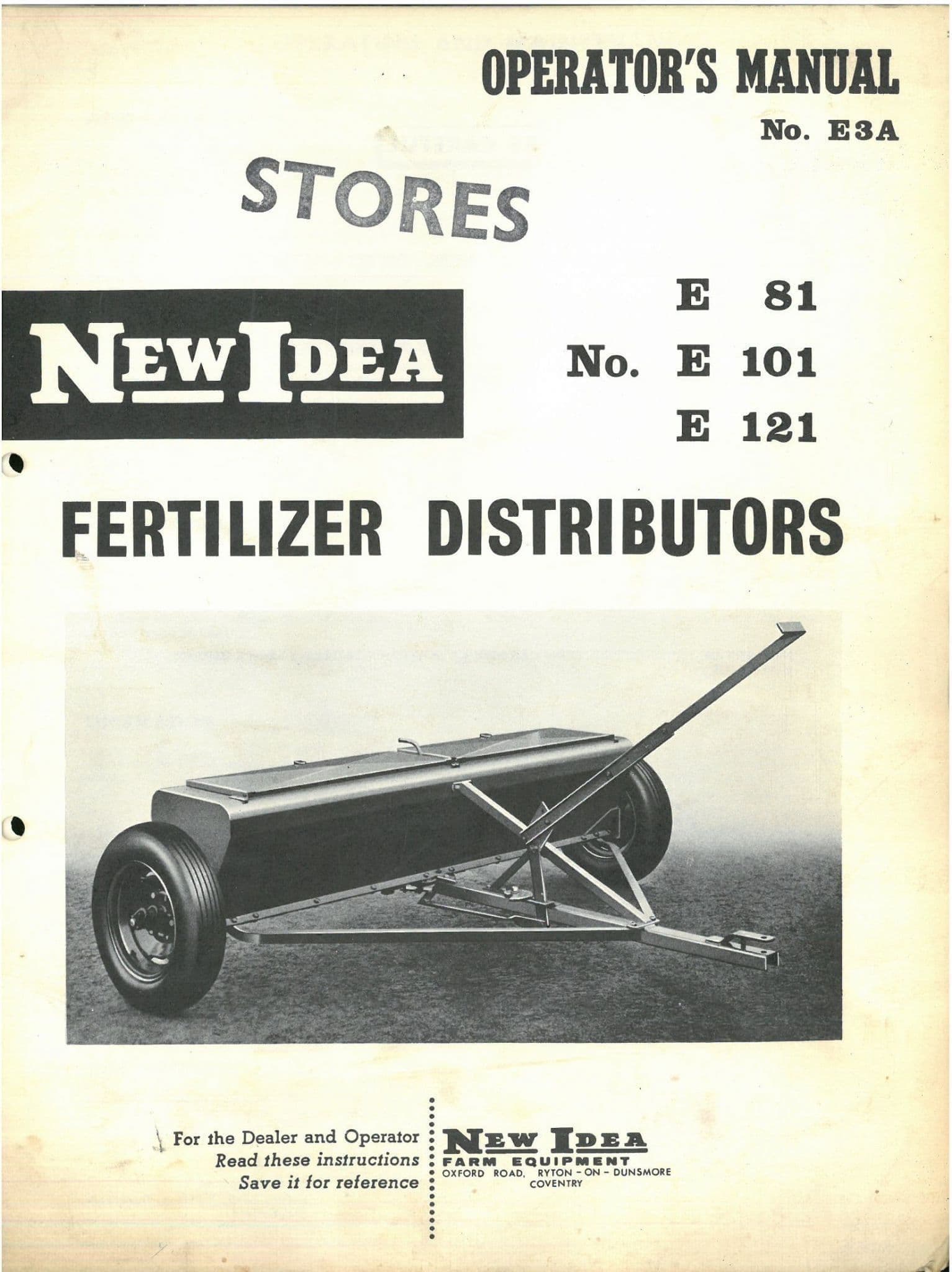 New Idea Fertiliser Spreader E81 E101 E121 Operator Manual