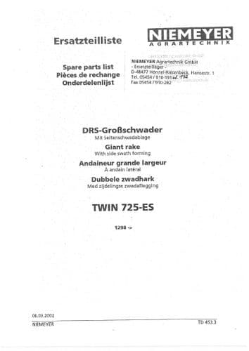 Niemeyer DRS Giant Rake Twin 725ES Parts Manual