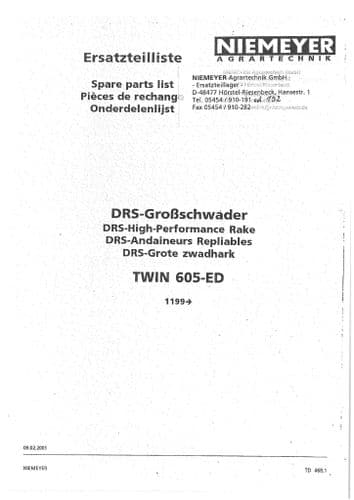 Niemeyer DRS High Performance Rake Twin 605ED Parts Manual