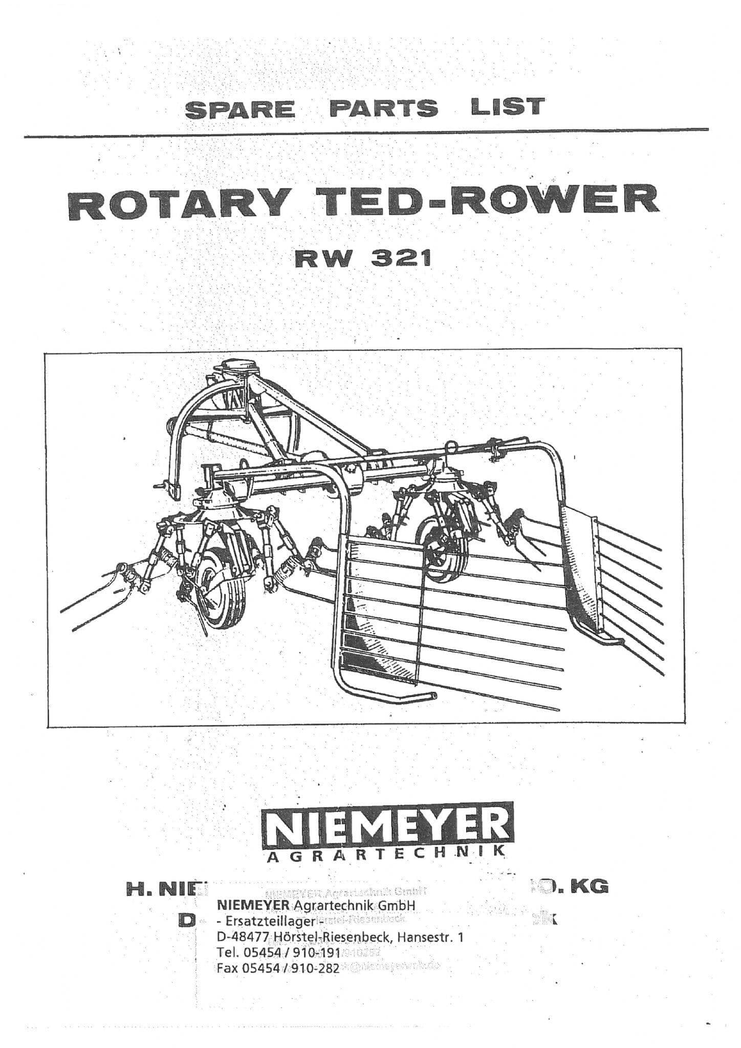 Niemeyer Rotary Tedder RW321 Parts Manual