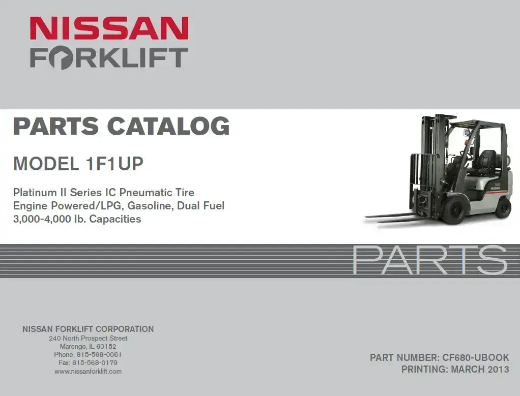Nissan/Unicarrier  Forklift/ Pallet Truck 1F1UP Parts Manual