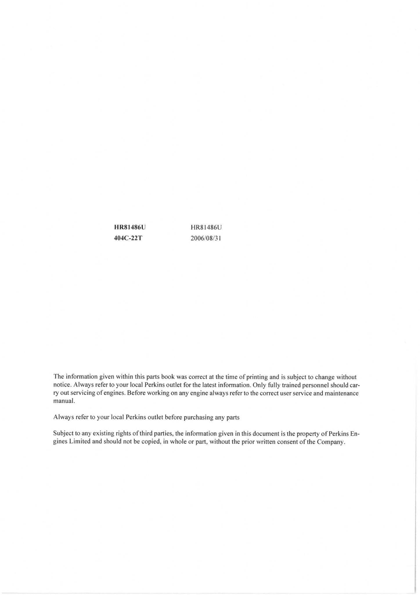 Perkins Diesel Engine 404C-22T  Parts Manual