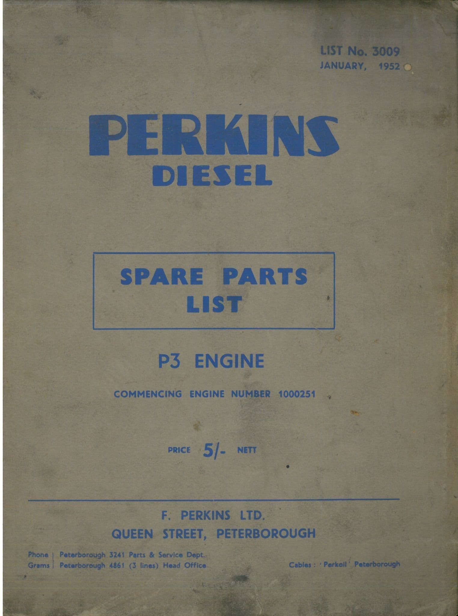 Perkins Diesel P3 Engine Parts Manual From Engine No 1000251 P3