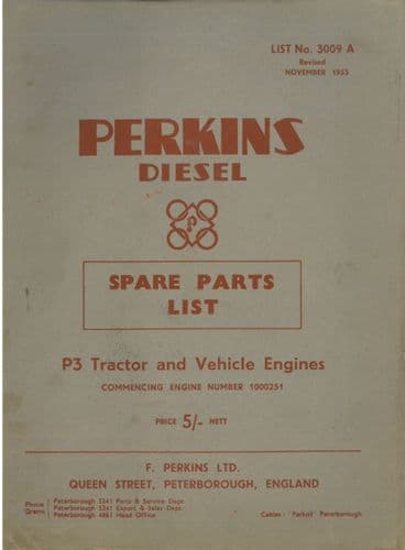 Perkins Diesel P3 Tractor & Vehicle Engine Parts Manual - From Engine No 1000251 - P3
