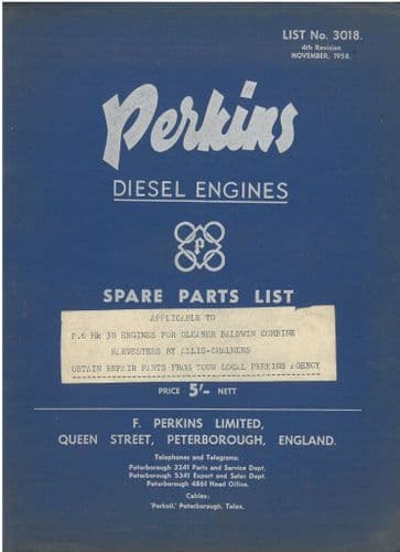 Perkins Engine P6 Mk 3N Diesel Engine For Allis Chalmers  Gleaner Baldwin Combine Parts Manual