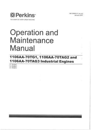 Perkins Industrial Engine 1106AA-70TG1 1106AA-70TAG2 & 1106AA-70TAG3 Operators Manual TL LU LV