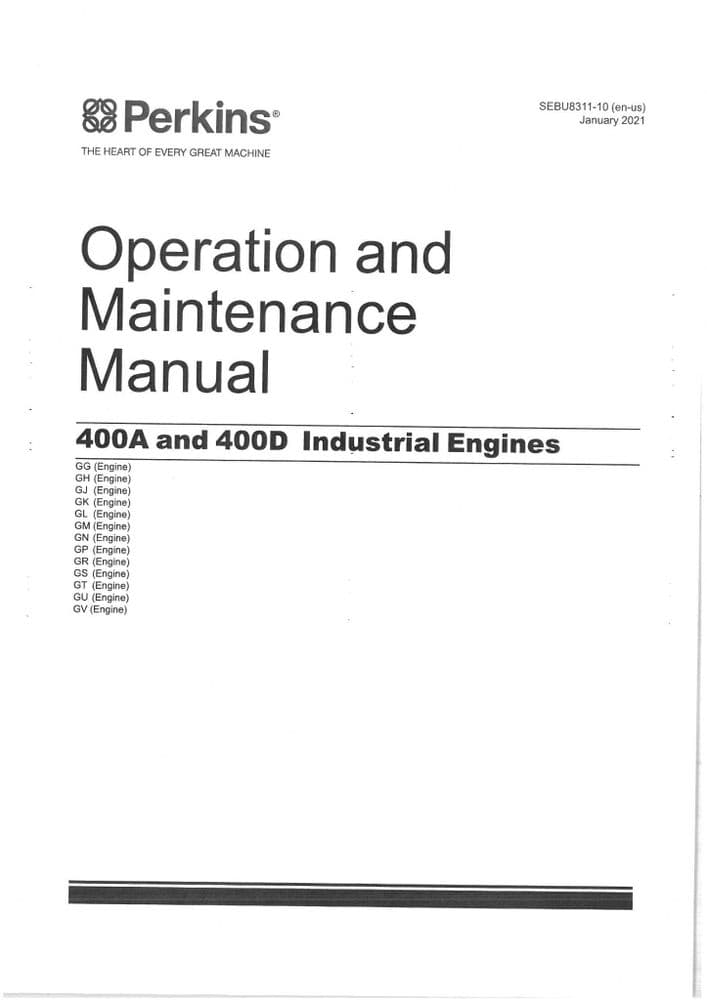Perkins Industrial Engine 400A & 400D Operators Manual GG GH GJ GK GL