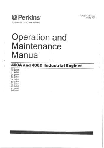 Perkins Industrial Engine 400A & 400D Operators Manual GG GH GJ GK GL GM GN GP GR GS GT GU GV