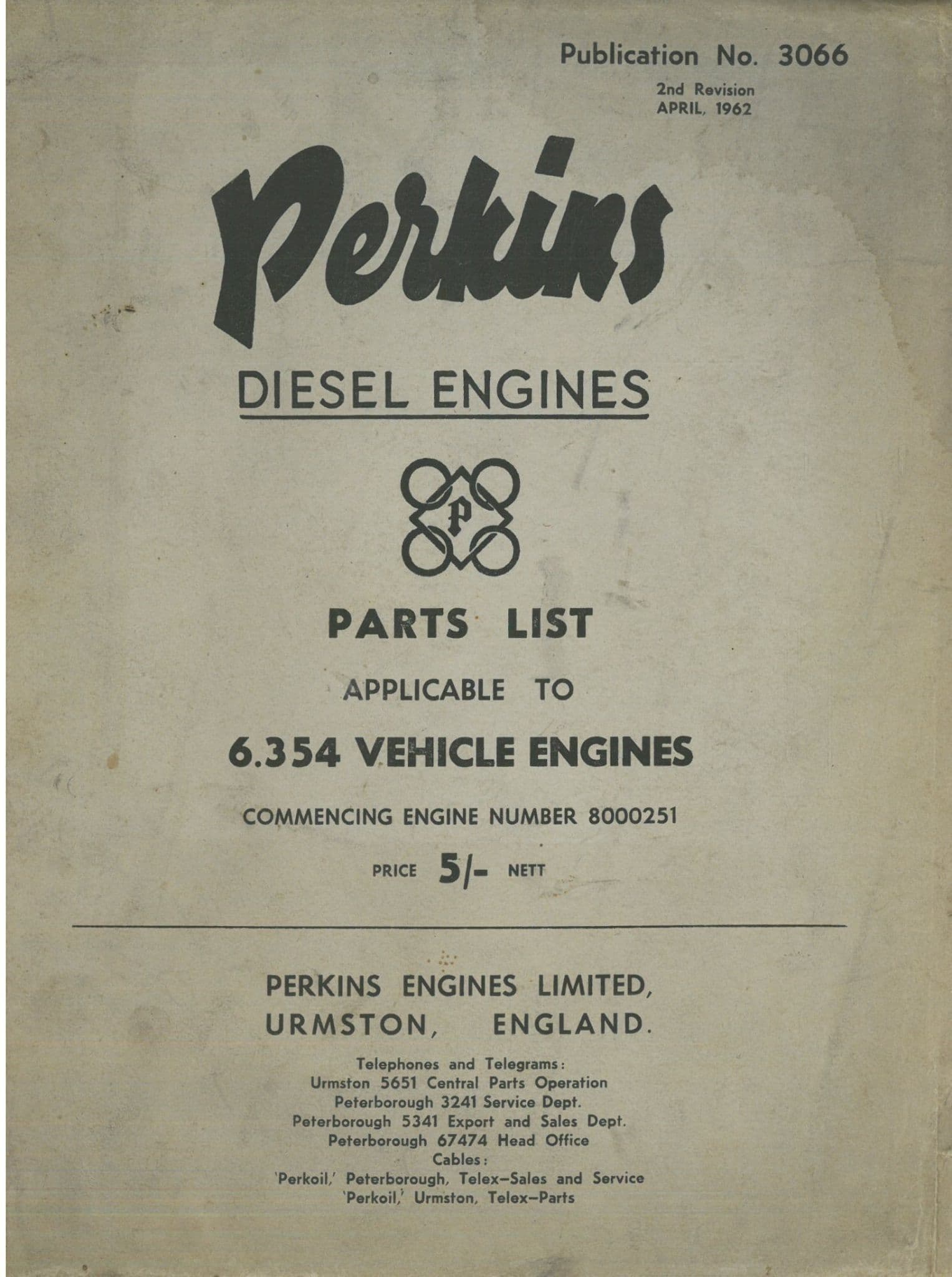 Perkins Vehicle Diesel Engines - 6.354 - Parts Manual - 6.354