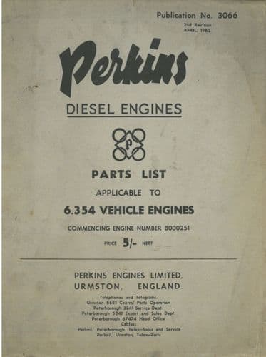 Perkins Vehicle Diesel Engines - 6.354 - Parts Manual - 6.354