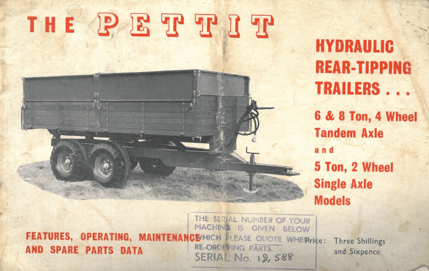 Pettit Hydraulic Rear Tipping Trailer Operators Manual