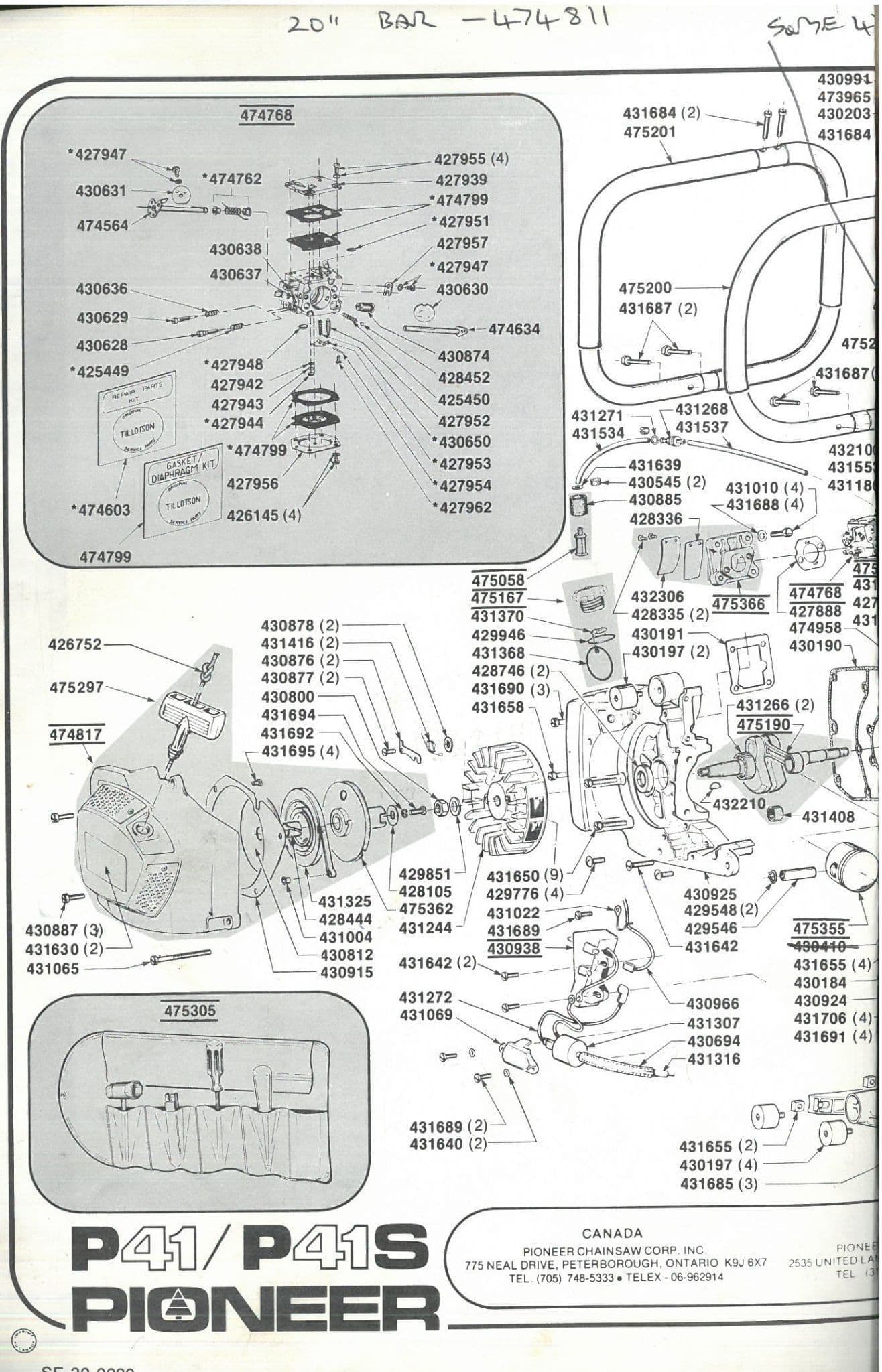 Pioneer Chainsaw Model P41 & P41S Parts Manual