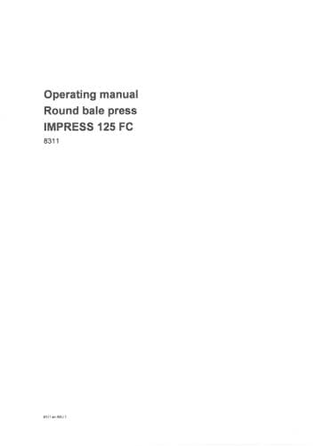 Pottinger Baler IMPRESS 125 FC Operators Manual