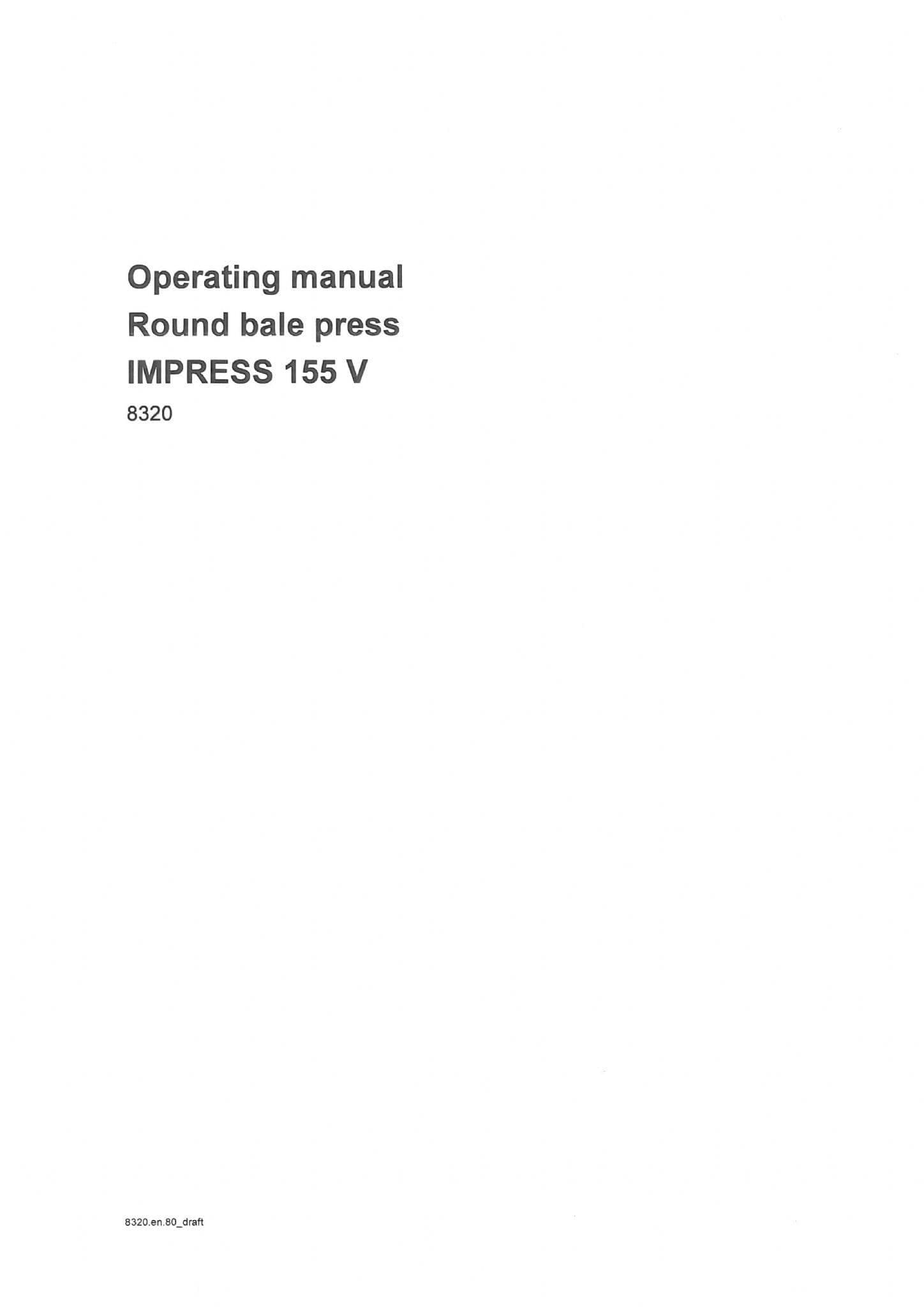 Pottinger Baler IMPRESS 155 V Operators Manual