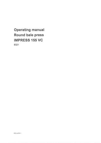 Pottinger Baler IMPRESS 155 VC Operators Manual