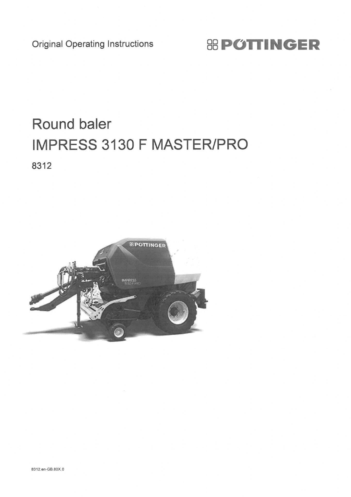 Pottinger Baler IMPRESS 3130 F MASTER-PRO Operators Manual