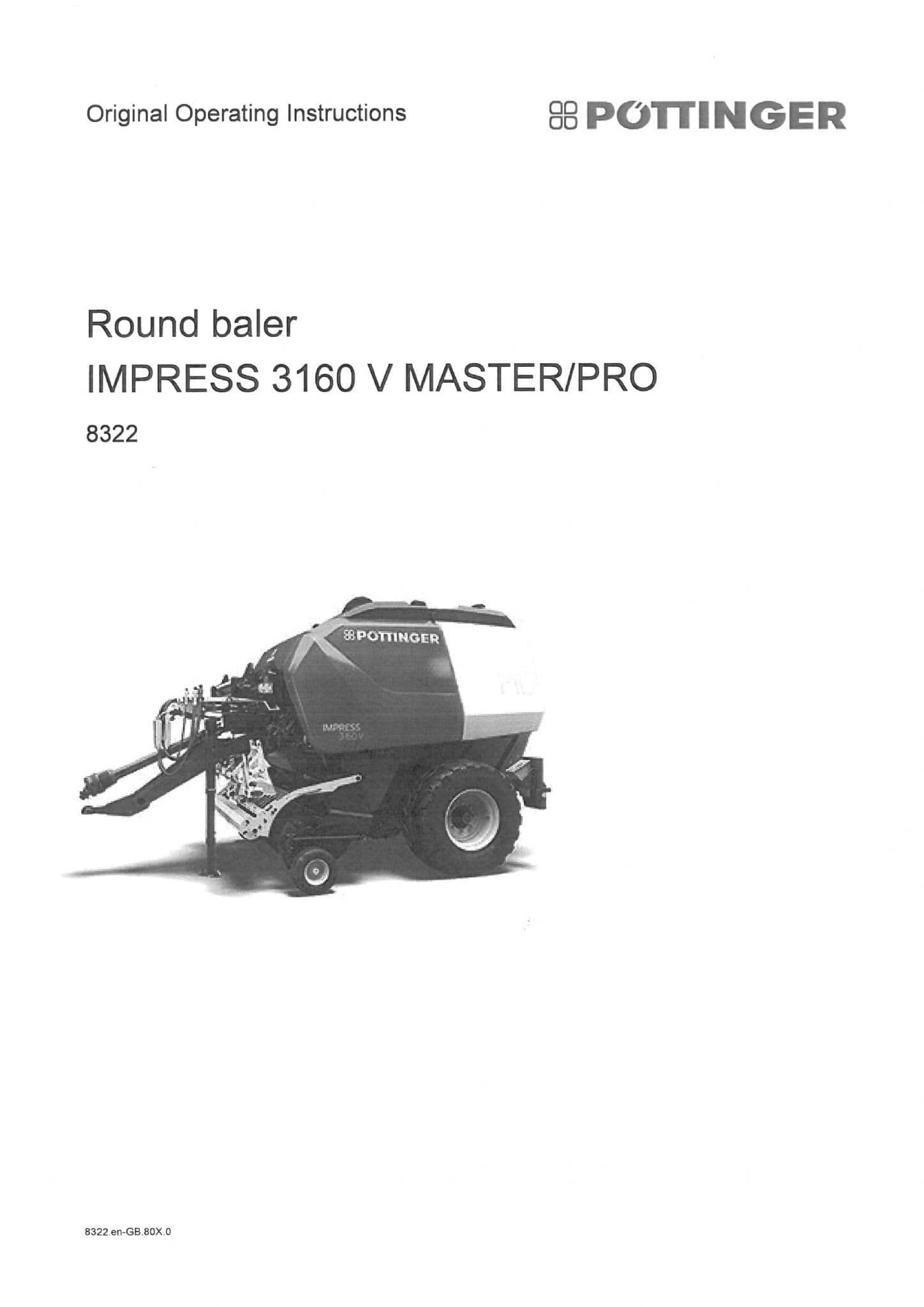 Pottinger Baler IMPRESS 3160 V MASTER-PRO Operators Manual