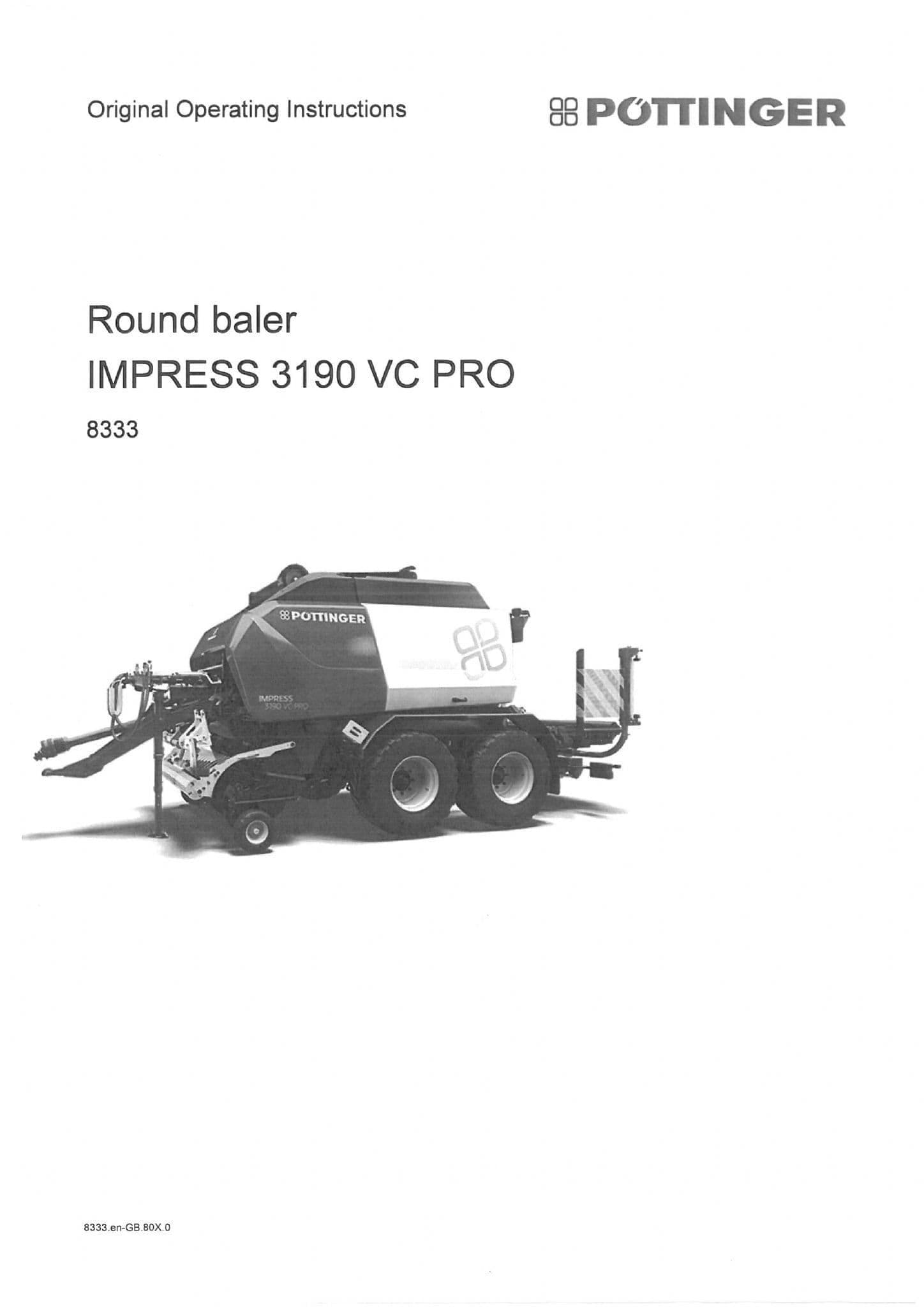 Pottinger Baler IMPRESS 3190 VC PRO Operators Manual
