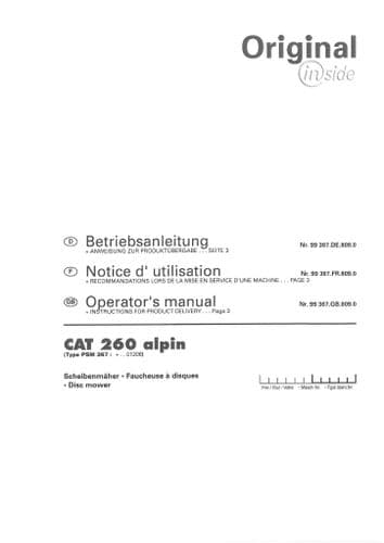 Pottinger Disc Mower CAT 260 Alpin Operators Manual