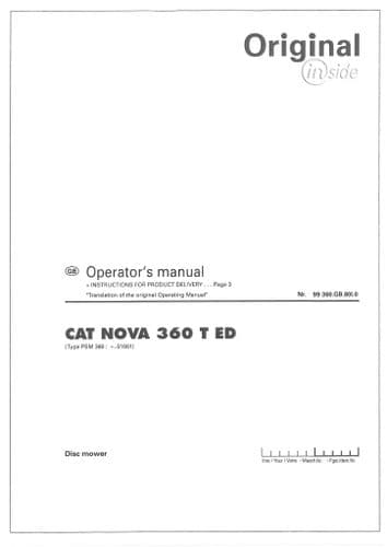 Pottinger Disc Mower CAT Nova 360 TED Operators Manual
