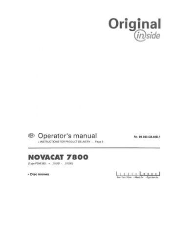 Pottinger Disc Mower Novacat 7800 Operators Manual