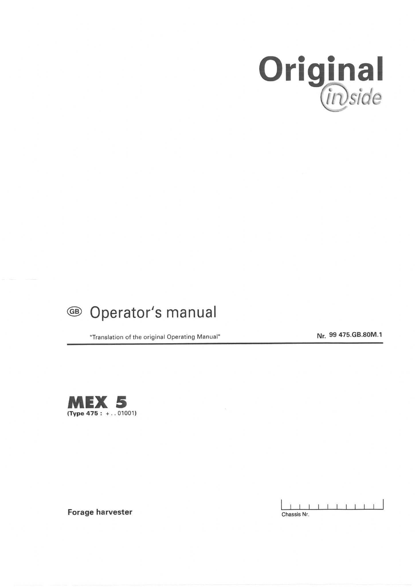 Pottinger Forage Harvester MEX 5 Operators Manual