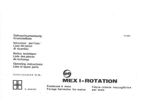 Pottinger Forage Harvester MEX I Rotation Operators Manual and Spare Parts List