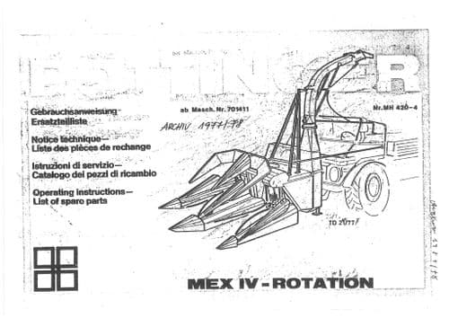 Pottinger Forage Harvester MEX IV Rotation Operators Manual and Spare Parts List