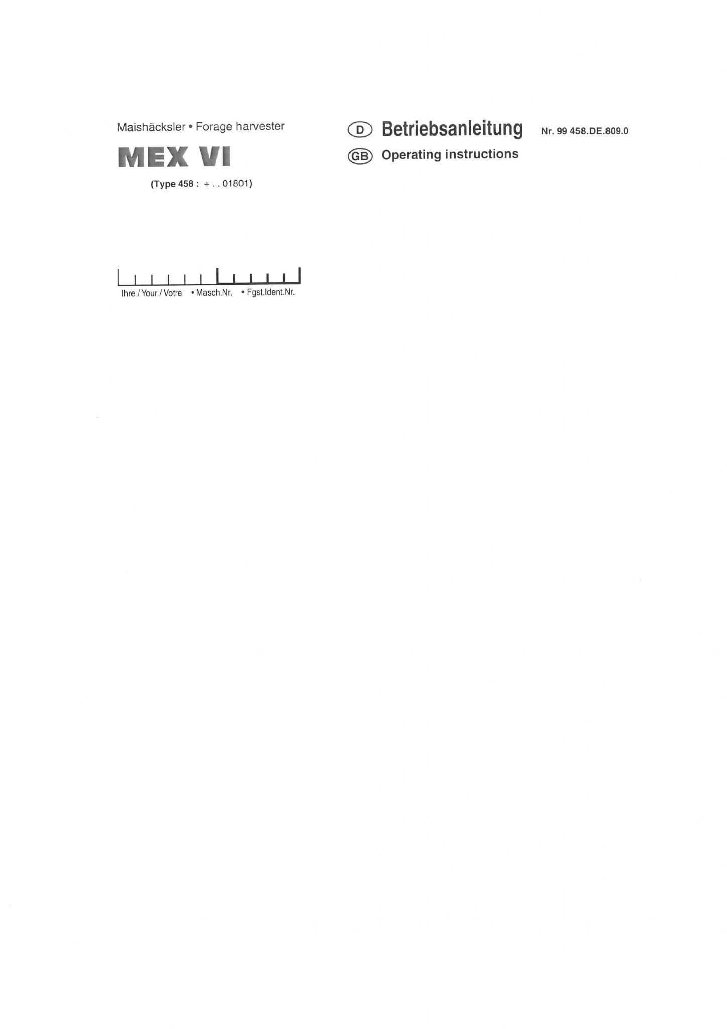 Pottinger Forage Harvester MEX VI Operators Manual