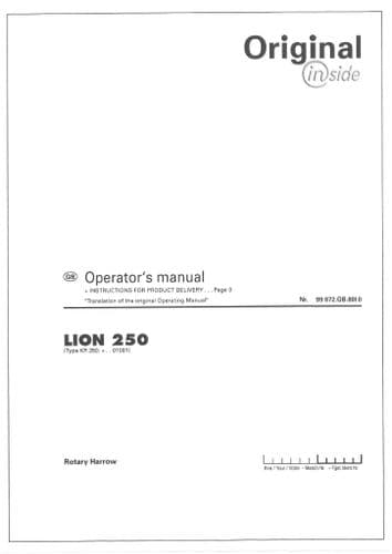 Pottinger Harrows LION 250 Operators Manual